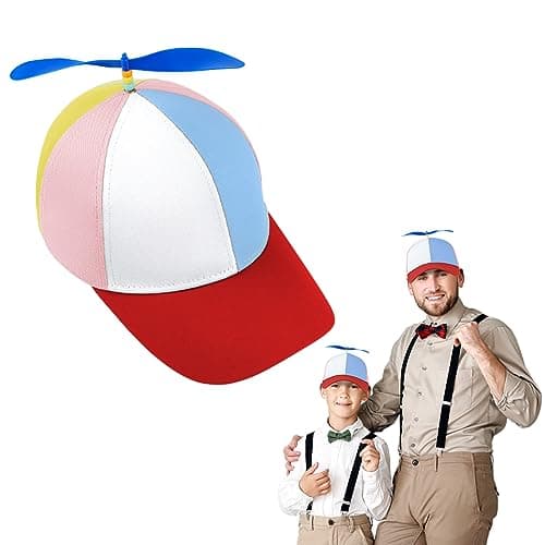 Aomig Gorra de Hélice de Colores, Gorras de béisbol, Sombrero de Helicóptero Unisexo, Tapa de hélice extraíble Adecuado para Fiestas al Aire Libre, Cosplay (Aleros Azul-Rojos）