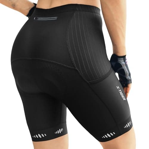 X-TIGER Pantalones Cortos de Ciclismo Mujer con Acolchado de Gel 5D, Secado Rápido, 3 Bolsillos