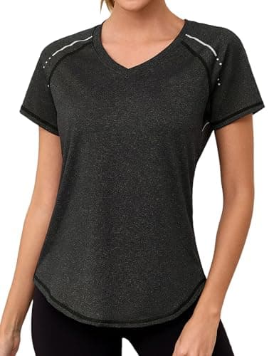 Gyabnw Camiseta Deportiva Mujer de Manga Corta Camisetas de Cuello en V Mujer Ropa Deporte Secado Rápido Yoga Fitness Running Top Entrenamiento Atlético