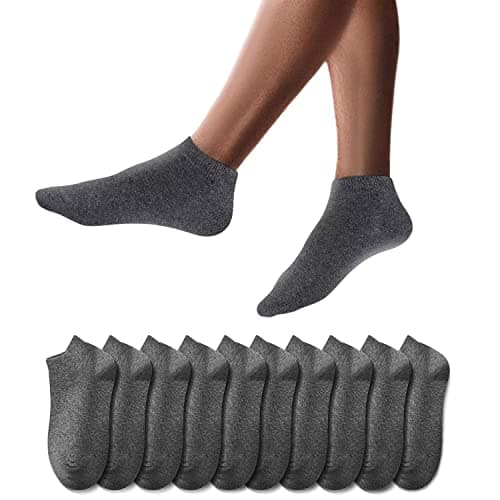 YouShow 10 Pares Calcetines Deportivos Tobilleros hombre mujer Cortos Calcetin Algodon10x Gris oscuro 39-42
