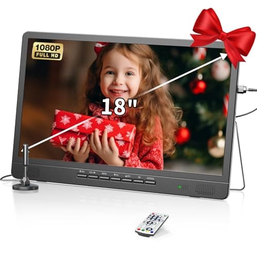 Desobry Portable TV, 18" Mini LCD TV con sintonizador DVB/T2, 12V Televisores, HD 1080P, para Camping al Aire Libre, Dormitorio, Cocina, soporta entradas USB/HDMI/AV