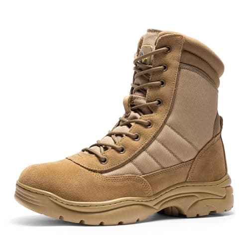 NORTIV 8 Botas de Trabajo Tácticas Militares para Hombre con Cremallera Lateral Botas de Combate de Motocicleta de Horma Ancho,Size 39,Marrón,TROOPER