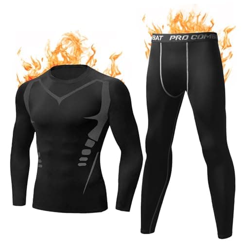 Terecey Ropa Termica Hombre Frio Extremo Conjunto Interior Termico Funcional Ropa Termica Moto Cuello Redondo Camiseta Termica Hombre para Running Esquí Ciclismo