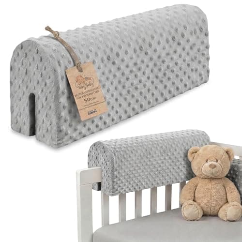 Totsy Baby Chichoneras Cuna Parachoques cunas Bebe 50 cm - Protector Anti caida y Golpe Espuma de Barrera Seguridad niños y niñas para Cama Protection de Valla y Borde Infantil Minky Gris Claro