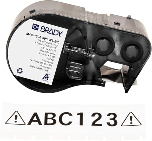 Brady Cinta de vinilo para impresoras de etiquetas BMP41/BMP51/BMP53/M511 - Etiquetas adhesivas - Negro sobre blanco (25,40 mm (an) x 7,62 m (l)) - M4C-1000-595-WT-BK
