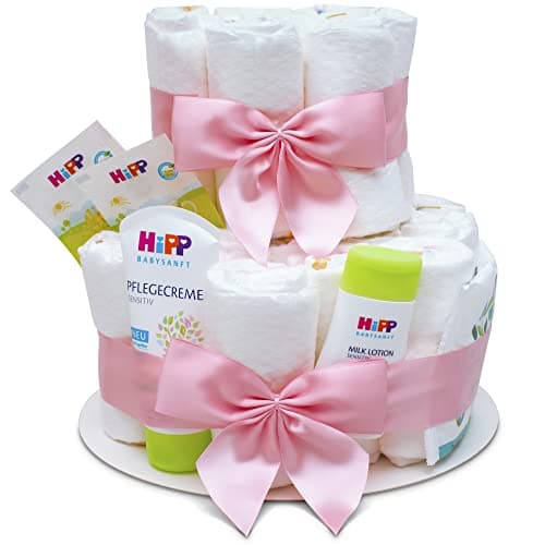 MilaBoo® Tarta de pañales de 2 niveles neutral con productos premium de HIPP I Regalo personal para bebés para bautizos y baby showers (verde)