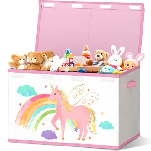 VERONLY Caja de juguetes con tapa, 83 L, plegable, grande, caja de cartón con asas, para niñas, libros de dormitorio (beige y rosa)
