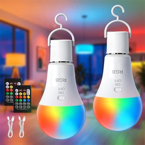 TaoFiaCo E27 Bombilla Recargable USB con Mando - Bombilla Inalámbrica sin Electricidad Punto 7W Regulable - Luz de Emergencia Control de Botones 2 Piezas