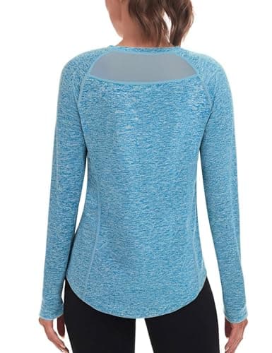 Wayleb Camiseta Deportiva de Manga Larga para Mujer – Cuello Redondo, Secado Rápido, Ideal para Yoga, Pilates, Fitness y Running