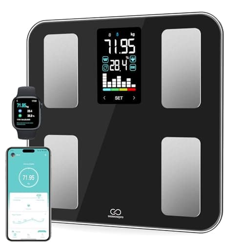 SEAWOWpro Báscula de Baño con Pantalla Color, Bascula Grasa Corporal y Muscular con 20 Datos de Salud, Peso Digital Bluetooth para 24 Usuarios, Analizador Composición Corporal, 180kg