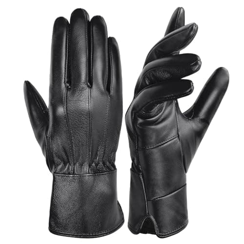 Harssidanzar Guantes de cuero para mujer de piel de oveja caliente invierno suave forrado SL025EU,Negro,Talla XXL