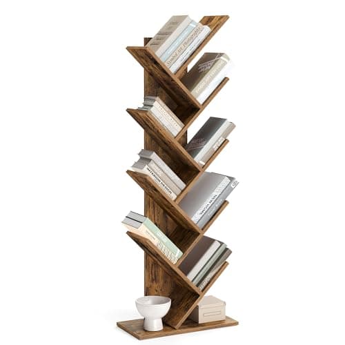VASAGLE Librería en Forma de Árbol, Biblioteca de 9 Niveles, Ahorro de Espacio, Estantería Vertical, para Dormitorio, Sala de Estar, Estudio, Oficina, Marrón Rústico LBC11BX