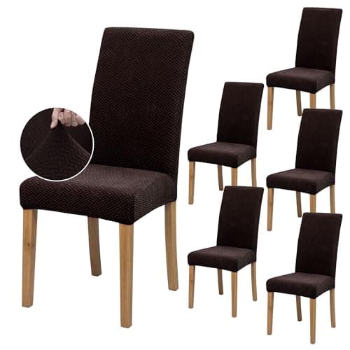 SUKAIKEQA Fundas elásticas universales para sillas (Juego de 4/6/8 Piezas con Respaldo) para salón, Cocina, Oficina, Comedor, Fundas para sillas de Fiesta, Lavables y extraíbles. (6, Café)