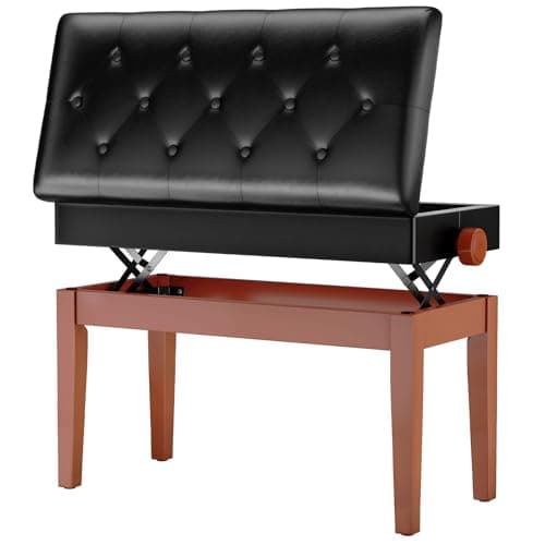 MAMIZO Banqueta Piano Regulable Altura 72x33x58CM, Banco Piano con Espacio Almacenamiento, Silla Piano, Banqueta Piano Carga Máxima 200KG, 4 PCS Patas Piano Madera Maciza, Color Madera
