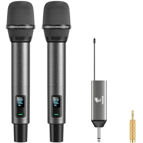 TONOR Microfono Inalambricos Karaoke Recargable UHF, 2x20 Canales Micrófono Dinámicos de Metal, Micrófono Inalámbrico Profesional para Cantar la Boda de la Iglesia con Volumen ajust, 80m, TW520