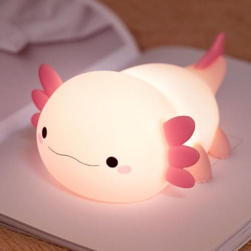 Luz nocturna de ajolote para niños, bonita lámpara de ajolote de silicona, lámpara de noche de bebé, lámpara de noche regulable, suave al tacto, adorables lámparas recargables de animales, regalos