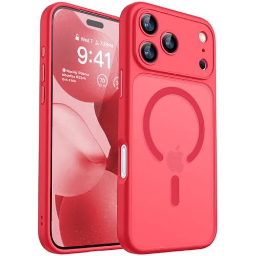 CANSHN Funda Magnética para iPhone 17 Pro (6.3 Pulgadas), Compatible con MagSafe, [Protección Total de La Cámara] Carcasa Fondo Mate Translúcido,Rojo