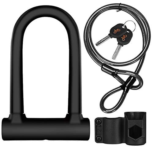 DINOKA - Candado en U para bicicleta, candado en D, anticorte, con cable flexible de 1,2 m y soporte de montaje, alta seguridad para bicicleta, patinete eléctrico y motocicletas