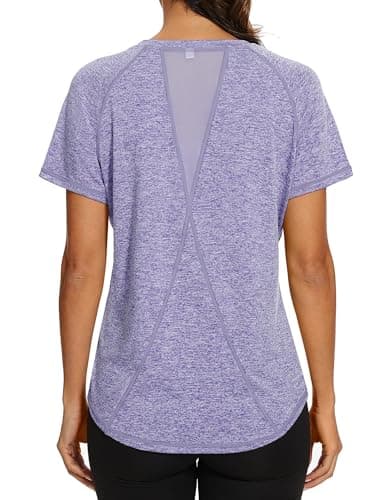 Gyabnw Camiseta Deportiva para Mujer Camisetas de Gimnasia Espalda Malla Ajuste Holgado Yoga Camiseta para Correr Ligera Que Absorbe la Humedad Cuello Redondo Manga Corta para Damas