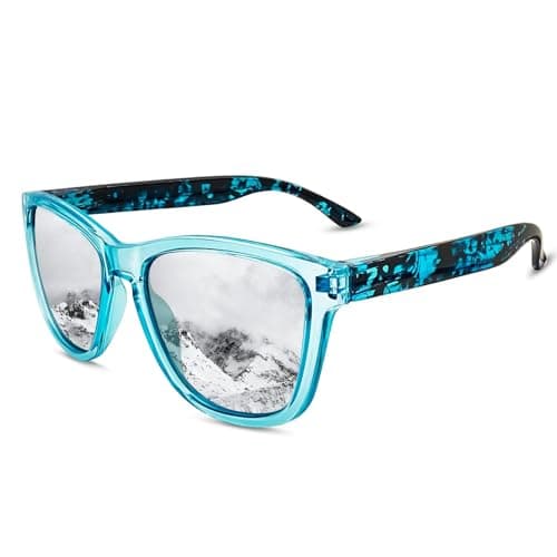 KANASTAL Gafas de Sol Azul Leopardo Hombre Espejo Plata Mujer Polarizadas Cuadradas Clásicas Vintage Protección UV Conducir Pesca Sunglasses - Montura Azul con Lentes Plateadas