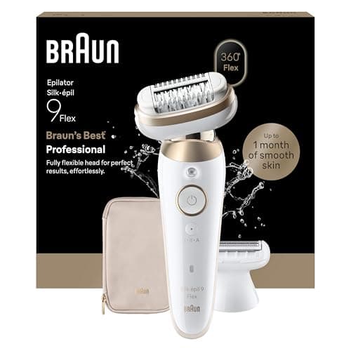 Braun Depiladora Eléctrica Mujer Silk·épil 9 Flex con Cabezal Flexible, Depila, Rasura Y Recorta en Seco Y Mojado, 2 Cabezales, Cepillo de Limpieza Y Funda, Depilación Suave Duradera, 9-041 3D, Oro
