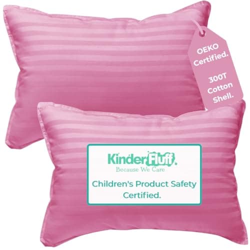 kinder Fluff Almohada para Niños Pequeños (2X). Almohadas para Bebés De Algodón De 300T y Alternativo De Plumón. Cojines Infantiles Hipoalergénicos y Lavable A Máquina para Chiquillo & Viajes