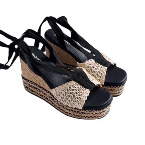 Gioseppo DAGENHAM - Sandalias con Crochet Hecho a Mano y Cuña Forrada Estilo Rafia para Mujer, Comodidad y Estilo, Atadas con Tiras, Color Off-White, Talla 38