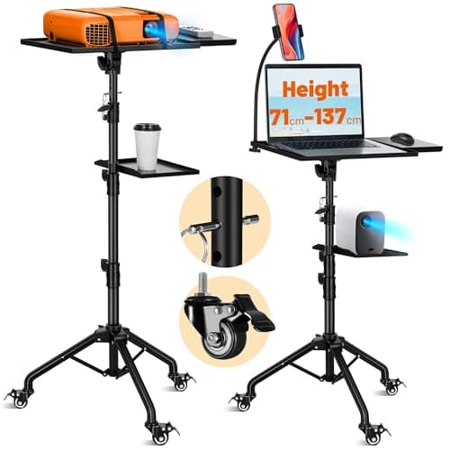 CAHAYA Soporte Proyector Suelo Ajustable – Atril Proyector con Bandeja Soporte para Teléfono de Cuello de Ganso y Ruedas Giratorias de 360° para Reuniones, Hogar y Uso Exterior
