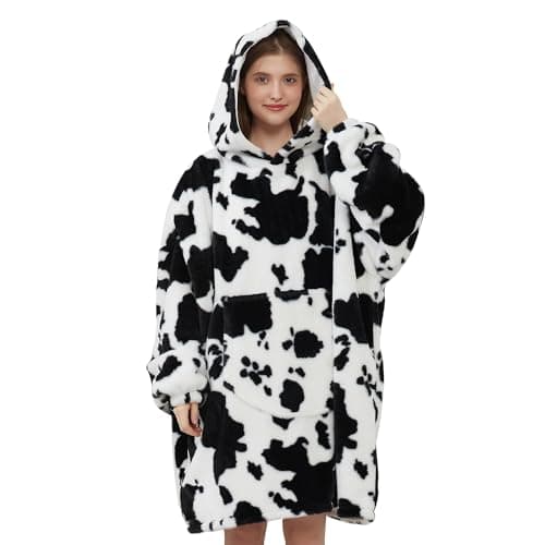 Viviland Manta con capucha de gran tamaño, súper suave, cálida, cómoda, gigante con bolsillo frontal grande, regalos para mujeres, hombres, adolescentes, estampado de vaca