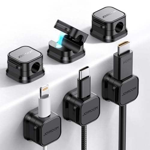 JOYROOM 6 PCS Clip de Cable Ajustable Organizador Cables Magnético Cable Management para Escritorio, Mesitas de Noche, Cables de Carga, HDMI, USB, Cable de Audio, Negro