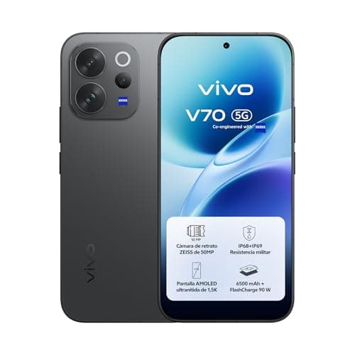 vivo V70 5G Smartphone, 12G + 512G, cámara superteleobjetivo ZEISS de 50 MP, vídeo 4K, Pantalla OLED Ultra nítida de 6,59" y 1,5K, 6500 mAh, Lector de Huellas Digitales 3D, móvil Android 16