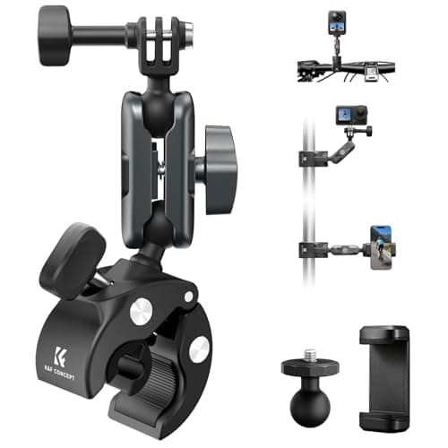K&F CONCEPT Súper Abrazadera para Cámara con Cabezal Doble de 360°, Soporte para Manillar de Bicicleta o Motocicleta, Compatible con GoPro Hero 13/12, Insta360 X5/X4, Osmo Action 5, Pocket 3