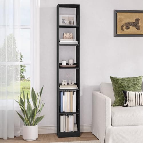 Hzuaneri Librería de 6 Niveles, Estantería Libros, para Salón, Estudio, Oficin, Dormitorio, Estilo Escandinavo, 24 x 30 x 183 cm, Negro BC09604X