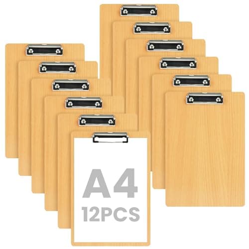 OFFCUP A4 Portapapeles de Madera con Pinza, 12 Piezas Portapapele con Agujero Colgante, A4 Clipboard Tablero de Escritura, Tableros con Pinza para Notas