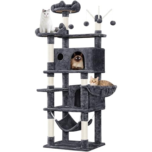 Yaheetech Rascador para Gatos Mascotas con Hamaca Plataforma Cueva Bolas de Juego Canasta 170cm Gris Oscuro