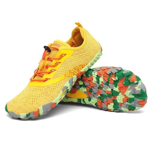 SAGUARO Barefoot Zapatillas de Trail Hombre Mujer Zapatos de Deporte Transpirable Antideslizante Calzado Minimalistas Amarillo 36 EU