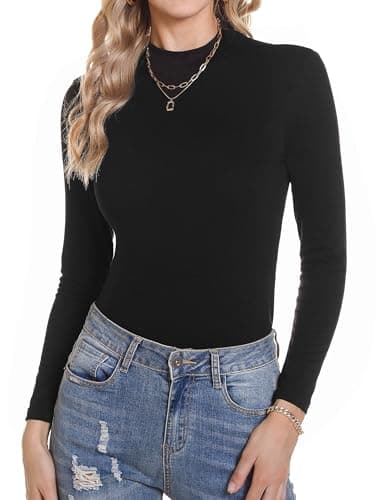 Aottori Camiseta Cuello Alto Negro Mujer Camisetas Manga Larga Ropa Interior Jersey Algodon con Cuello Vuelto Invierno Slim Fit Basica Termica Top Negro XS