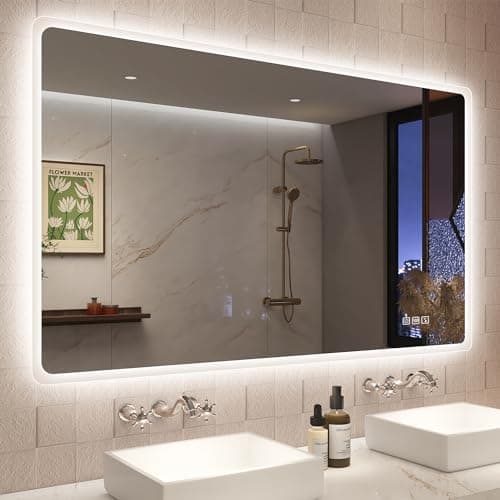 STARLEAD Espejo-Baño-con-Luz y Bluetooth 120x70cm, Espejos-Grande-de-Baño-con-LED, Antivaho, Regulable, 3 Colores Luz, Memoria, IP44, Vidrio Templado HD, Horizontal/Vertical