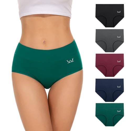 TANSTC Bragas de Cintura Alta para Mujer, Ropa Interior de algodón, Bragas de Cobertura Completa de la Espalda, Paquete múltiple de 5, XS