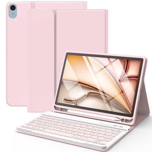 Funda con Teclado para iPad Air 11 M2 M3/5ª y 4ª Gen 10.9" 2022/2020, Auto Sleep & Wake, Teclado QWERTY Español, Funda con Portalápices Bluetooth Magnético Desmontable para iPad Pro 11" 2018 (Rosa)