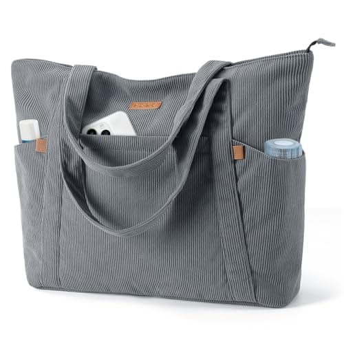 Lekespring Bolsa Tote Bag Grande Bolsa de Playa Mujer, Bolso Shopper, Bolso Ordenador Portatil con Compartimento para Portátil de 15.6 Pulgadas, Elegante Bolsos Bandolera para Trabajo Escuela, Gris