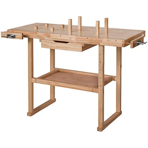 tectake® Banco de Trabajo con 2 Tornillos de Banco, Soporte Inferior y Cajón Espacioso, Banco Herramientas Ideal para Bricolaje, Banco de Carpintero para Taller, Mesa de Trabajo - 117 x 47,5 x 83 cm
