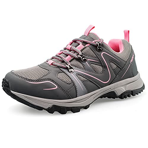 riemot Zapatillas Mujer Impermeables para Senderismo y Montaña,Calzado de Trekking Antideslizante,Zapatos Deportivos Mujer Ligero y Transpirable,Puntera Reforzada Zapatillas de Montaña Gris Rosa-EU37