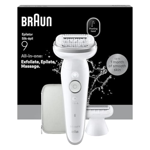 Braun Depiladora Eléctrica Mujer Silk·épil 9, Depiladora Corporal con Cabezal Pivotante, Peine Recortador Y Funda, Depila, Rasura Y Recorta, Uso en Seco Y Mojado, Depilación Suave Duradera, 9-041
