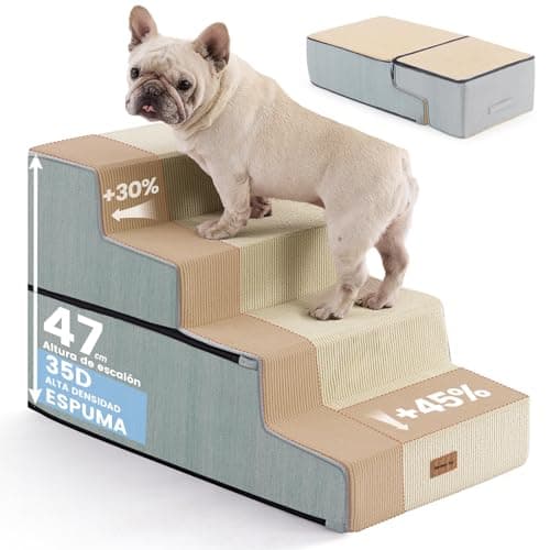Gardner Pet Escalera para Perros Grade 4 de Espuma de Alta Densidad, 58 cm de Ancho, con Funda extraíble, Antideslizante, facilita el Acceso de Las Mascotas a sofás y Camas - Beige
