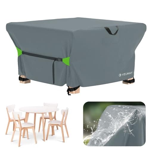 Velway Funda para Muebles de Jardín Impermeable - 125x125x74cm Funda Mesa Jardin de Exterior Cubierta Protectora a Prueba de Viento para Muebles de Jardín Cuadrado - Gris