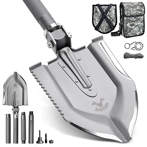Zune Lotoo Pala Plegable, Pala Camping Multifuncional de Acero al Carbono, Pala Multiusos Portátil 18 en 1 con 3 Ángulos Ajustables para Camping, Senderismo, Jardín, al Aire Libre, Annihilate F1