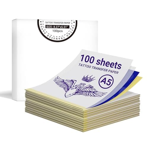 ORGBRO X8 Papel de Transferencia de Tatuaje 100 Hojas, Papel Hectografico Tattoo Térmico 4 Capas, Transfer Tattoo Paper Ideal para Impresora de Tatuajes, Artistas y Principiantes, A5 140mm x 210mm