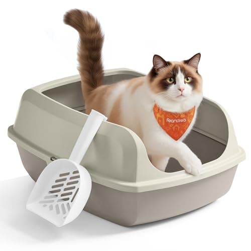 Feandrea Caja Arenero con Bordes Altos, Tamaño XXL, Abierta, con Pala, para Gatitos y Gatos Grandes, Beige Capuchino PPT010LH01