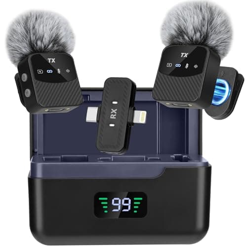 Mini micrófono Lavalier para iPhone/iPad/Android, mini micrófono Plug Play, reducción de ruido profesional, duración de 25 horas, micrófono inalámbrico Lavalier para vídeos, Vlog, YouTube, TikTok